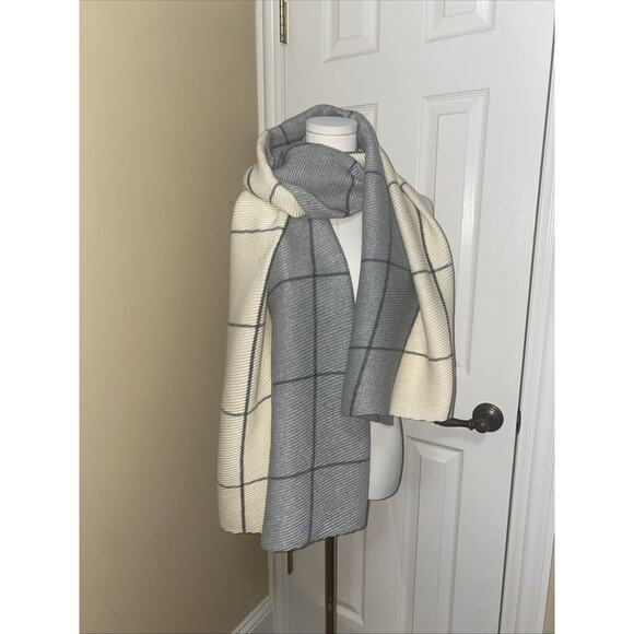 Pleated Oversized Scarf Ivory Gray Pleated Super Soft - Picture 1 of 4